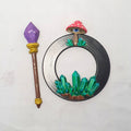 Mystical Mushroom Hair Ring - 3D printed and hand-painted with acrylic, featuring mushroom and crystal cluster design