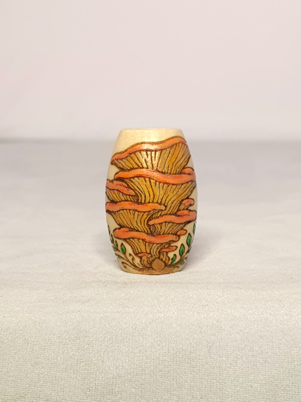 Mushroom Tower Bead – hand-painted stacked golden oyster mushrooms dreadlock wood bead