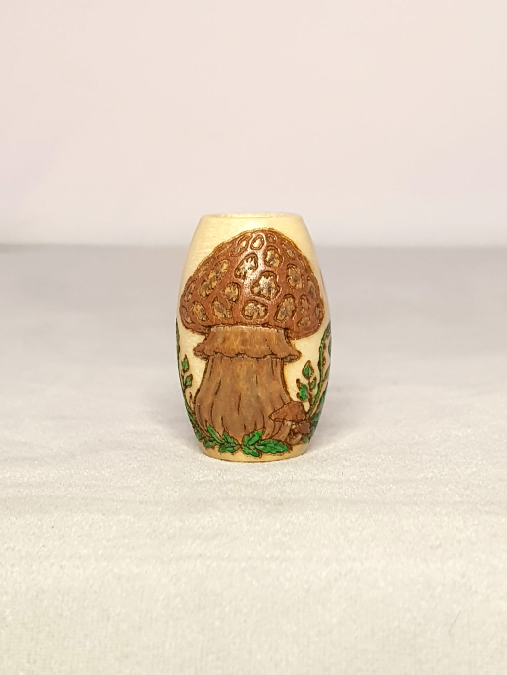 Good Morals Bead – hand-painted morel mushroom with honeycomb cap dreadlock wood bead