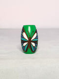 Green Butterfly Bead – hand-painted teal and blue butterfly on green background dreadlock wood bead