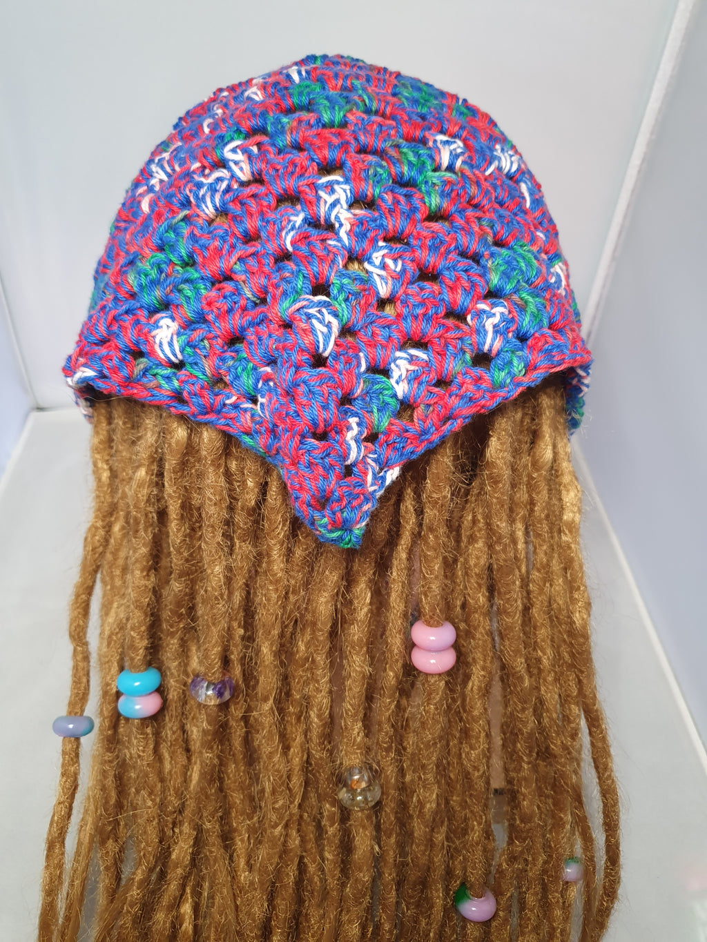 Blue, Red and Green Crochet Bandana