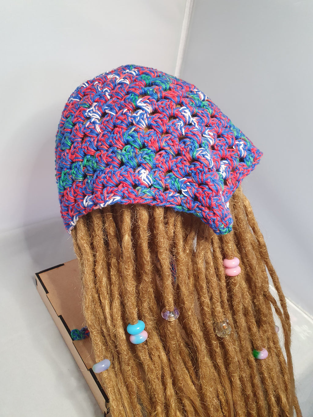 Blue, Red and Green Crochet Bandana