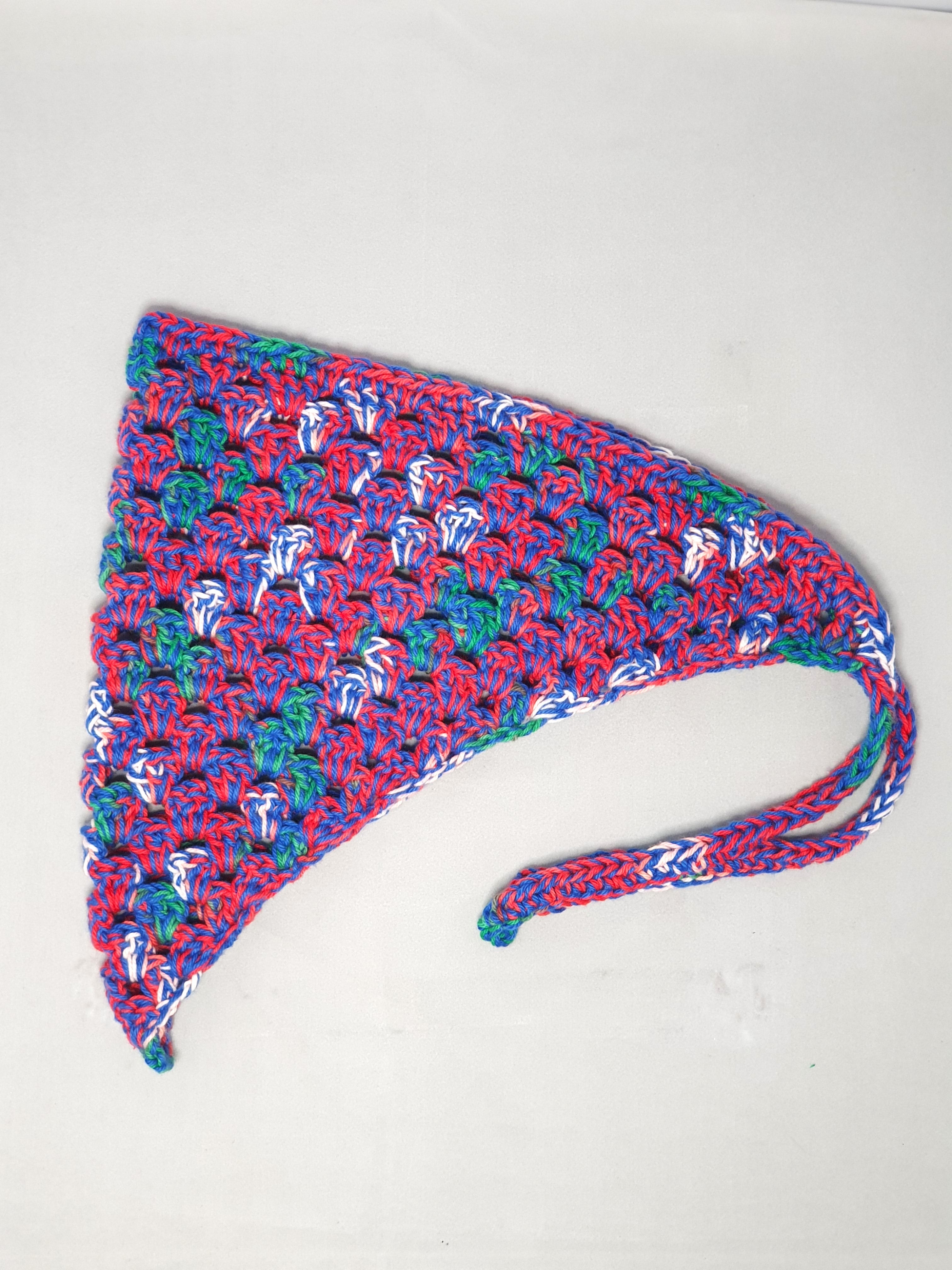 Blue, Red and Green Crochet Bandana
