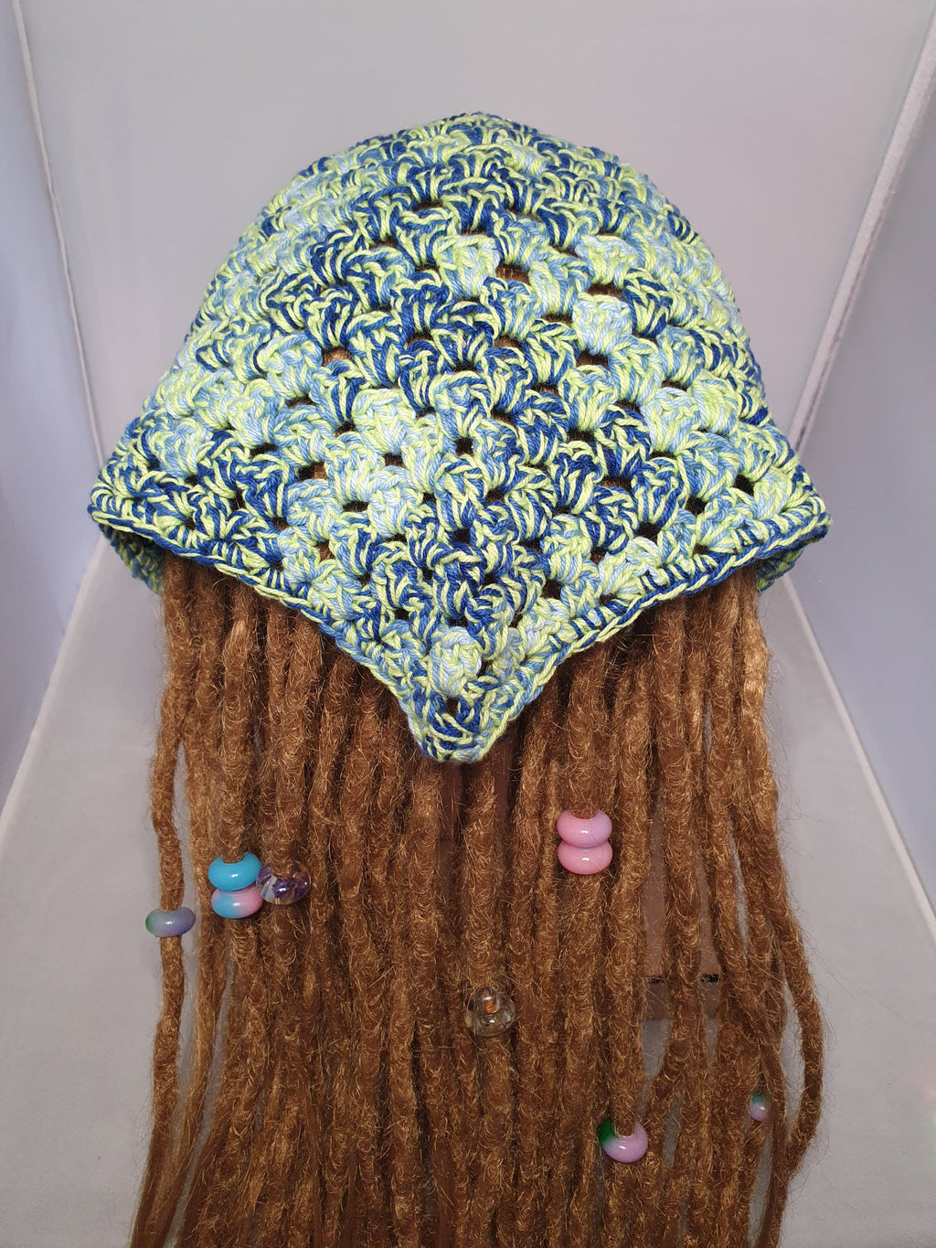 Blue and Fluro Green Crochet Bandana