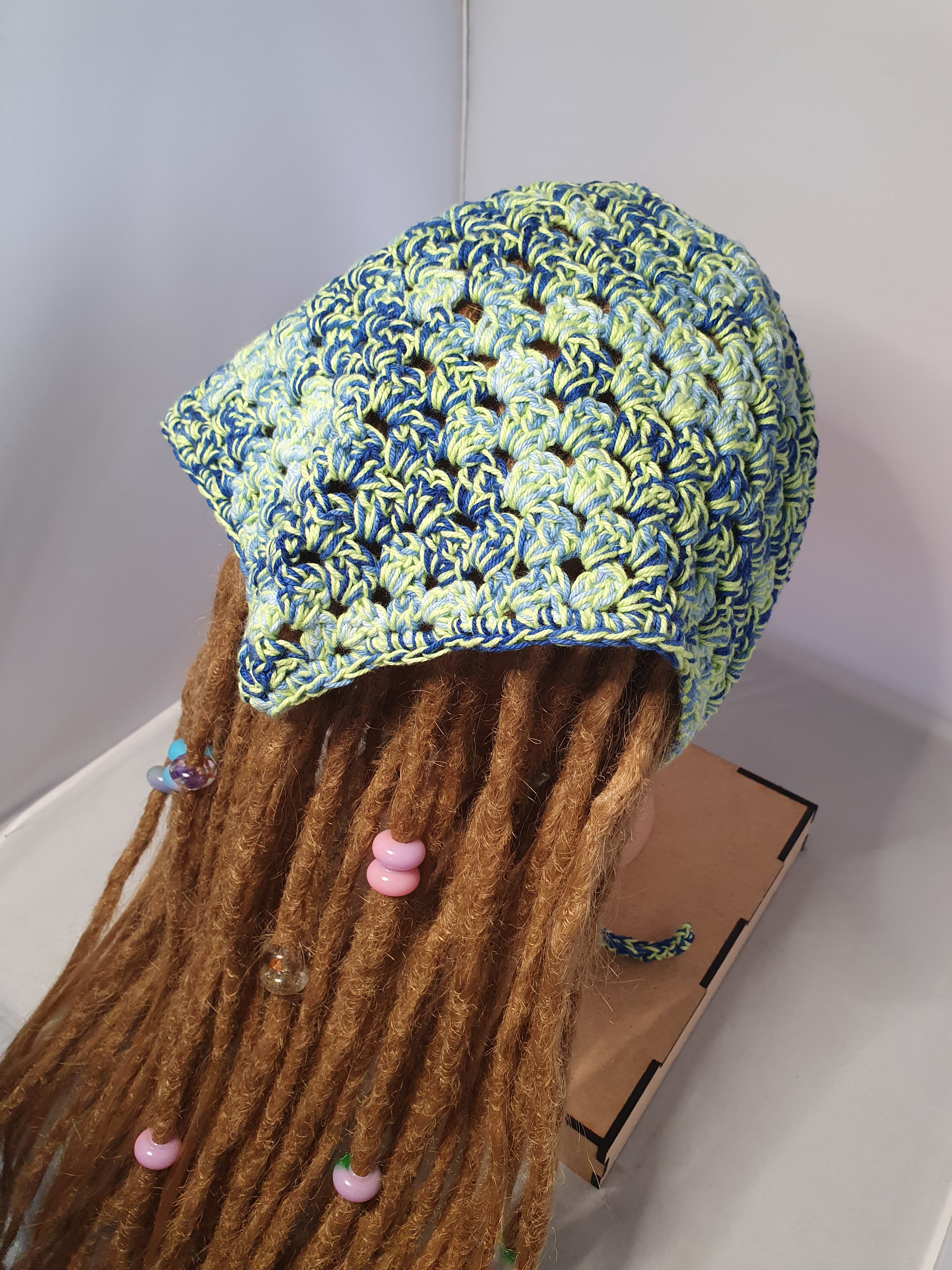 Blue and Fluro Green Crochet Bandana