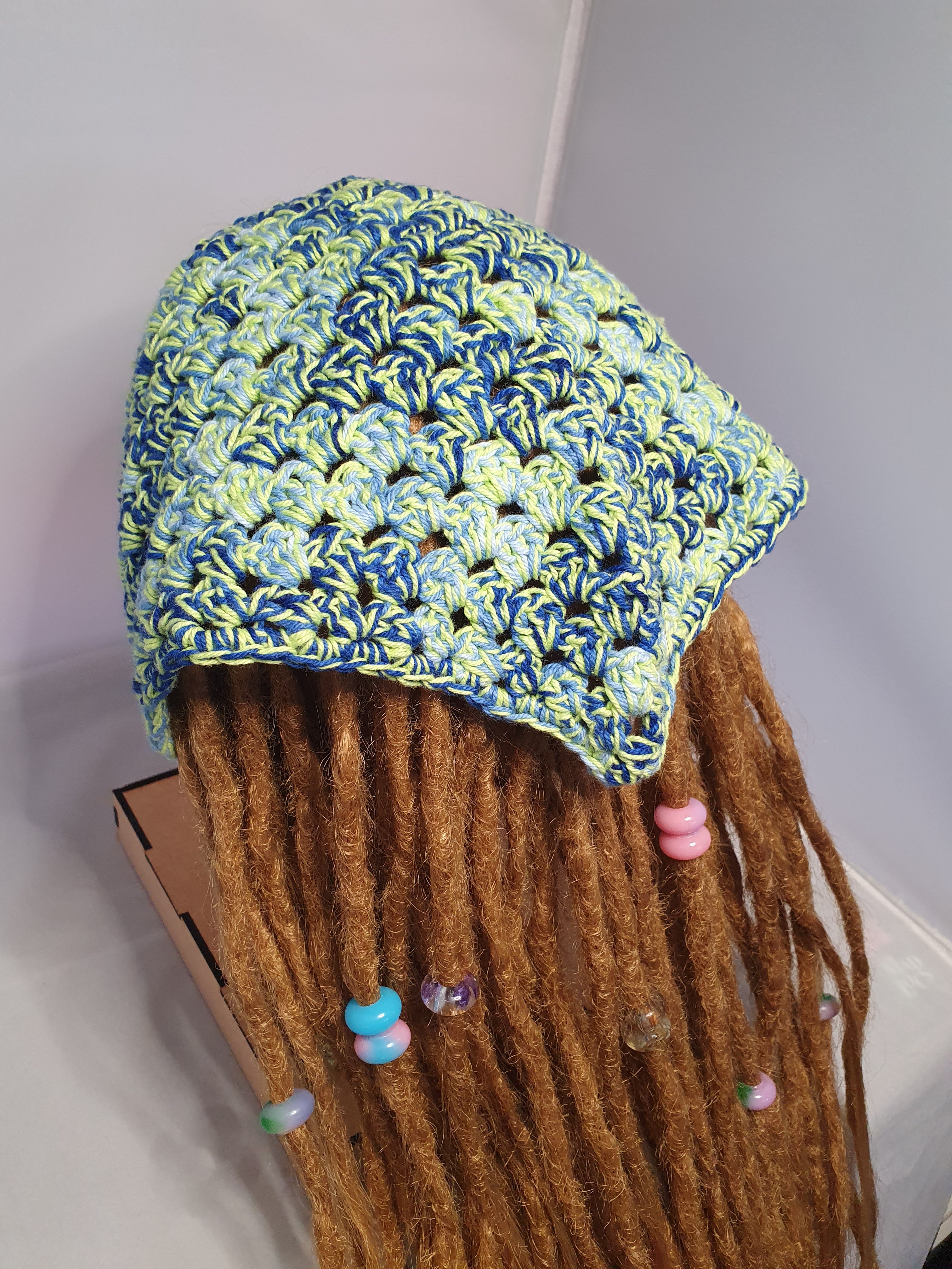 Blue and Fluro Green Crochet Bandana