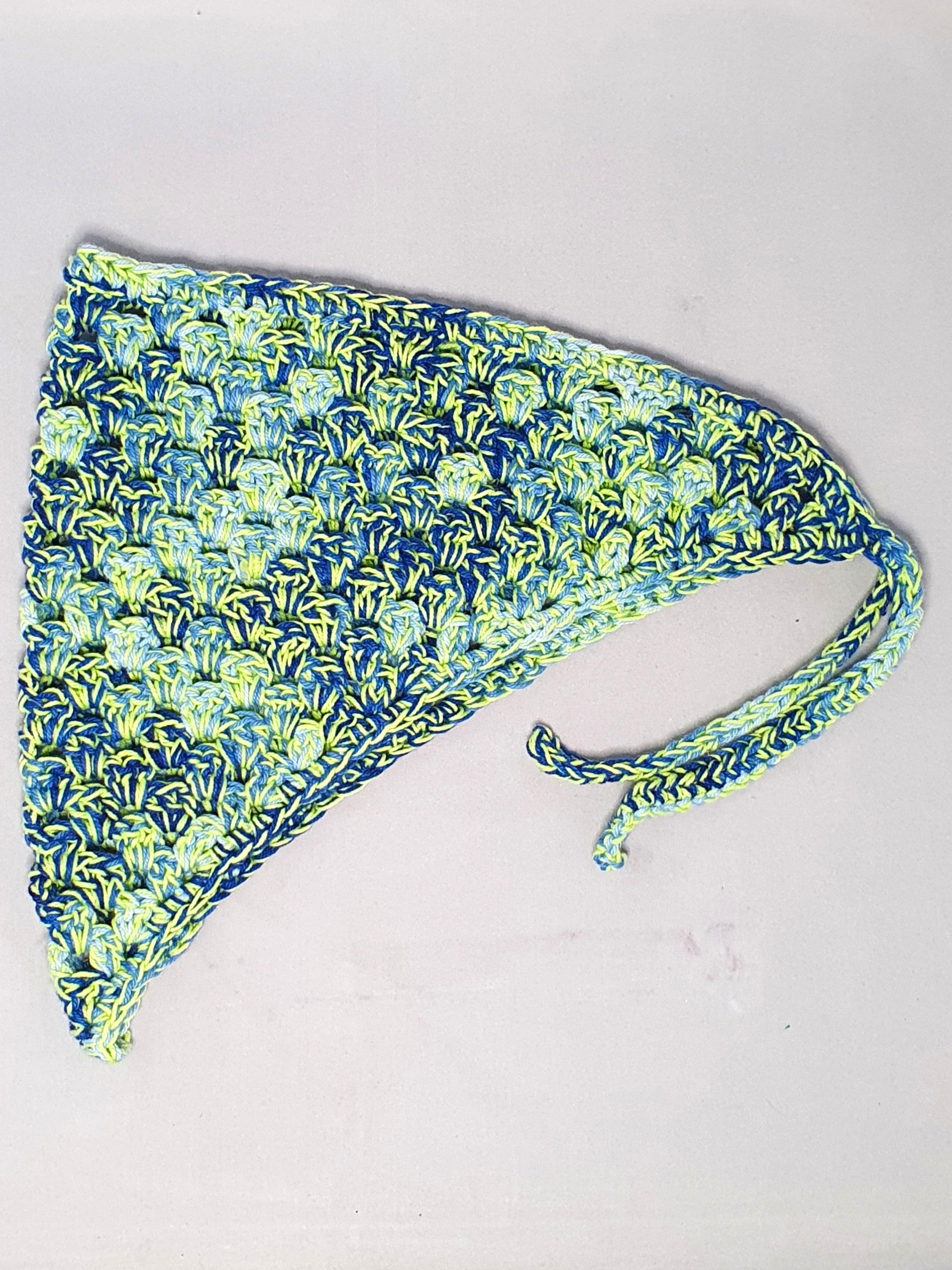 Blue and Fluro Green Crochet Bandana