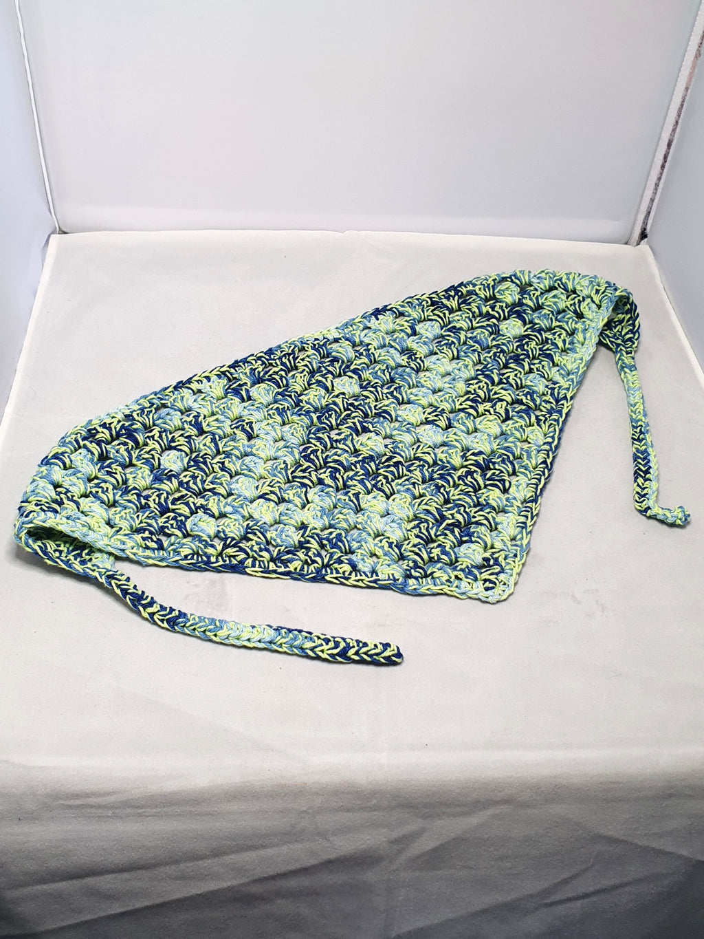 Blue and Fluro Green Crochet Bandana