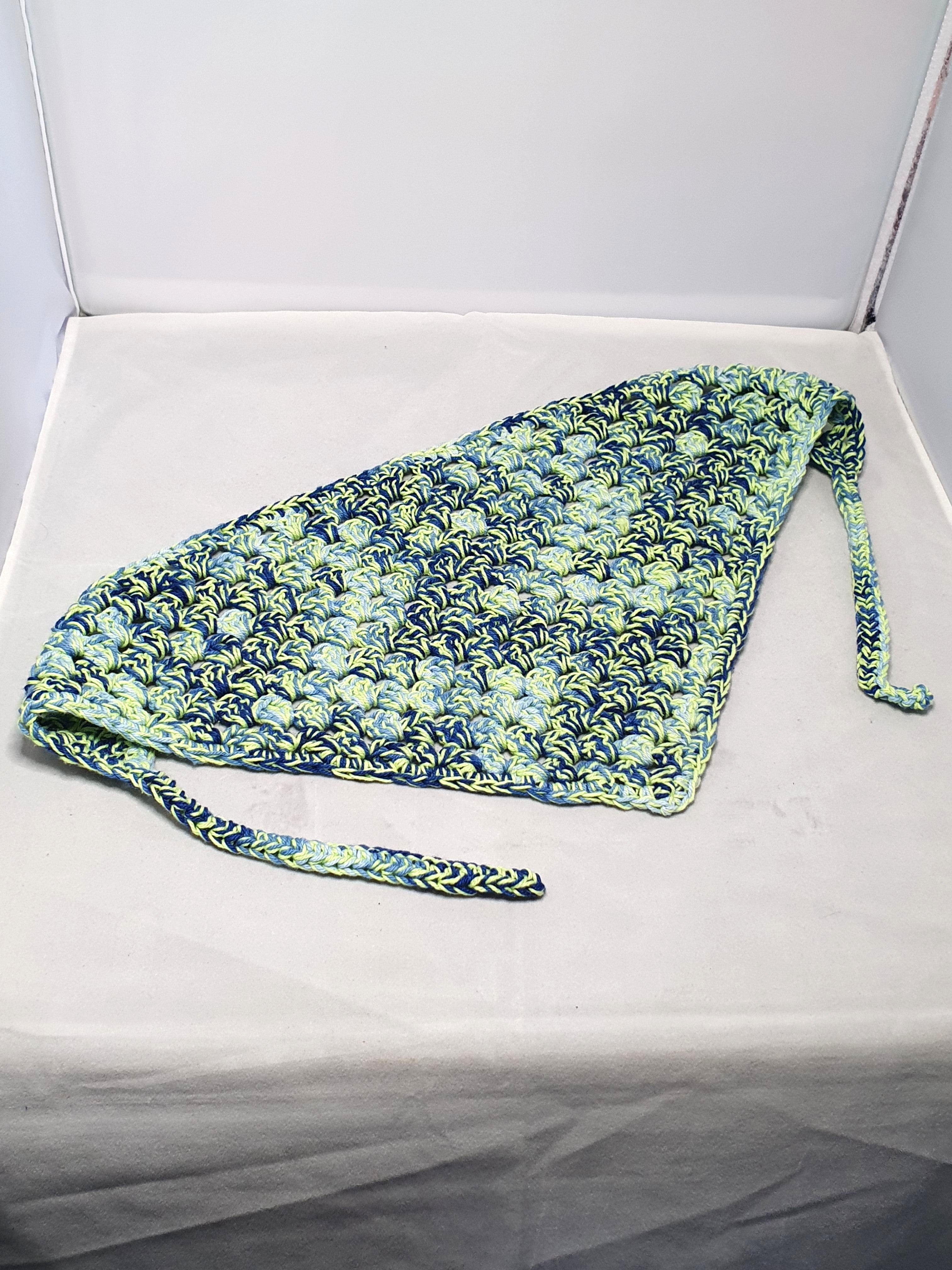 Blue and Fluro Green Crochet Bandana