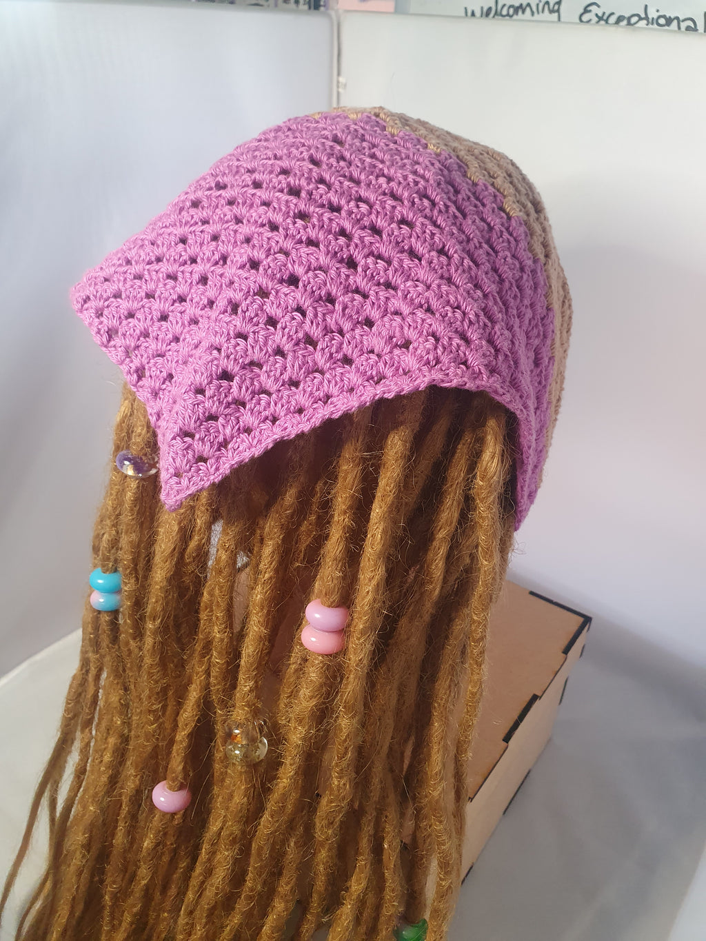 Purple & Tan Crochet Bandana