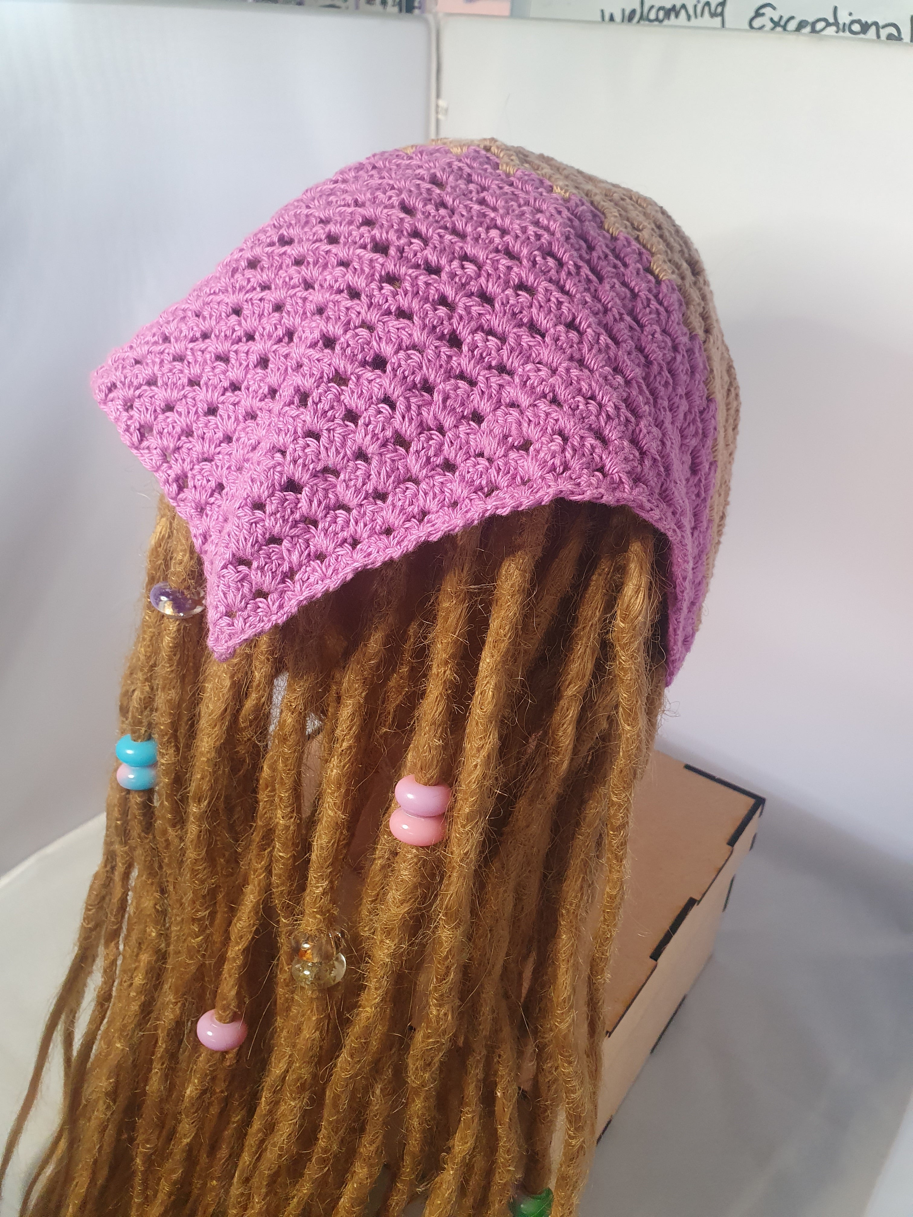 Purple & Tan Crochet Bandana