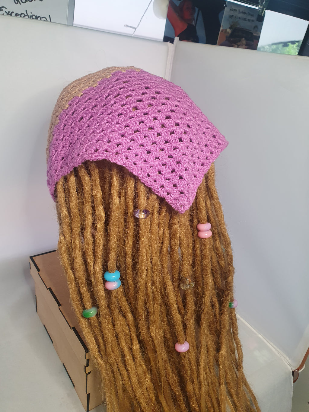 Purple & Tan Crochet Bandana